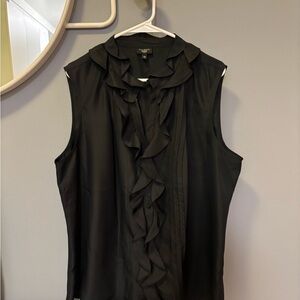 Talbots 100 % silk  Black Ruffle Front Blouse